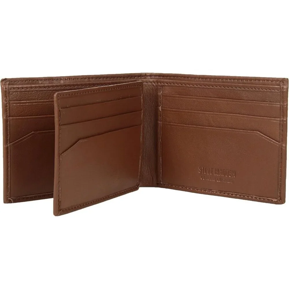 Men's Cognac Attached Flip Pockets Genuine Leather Wallet Card Extra Capacity